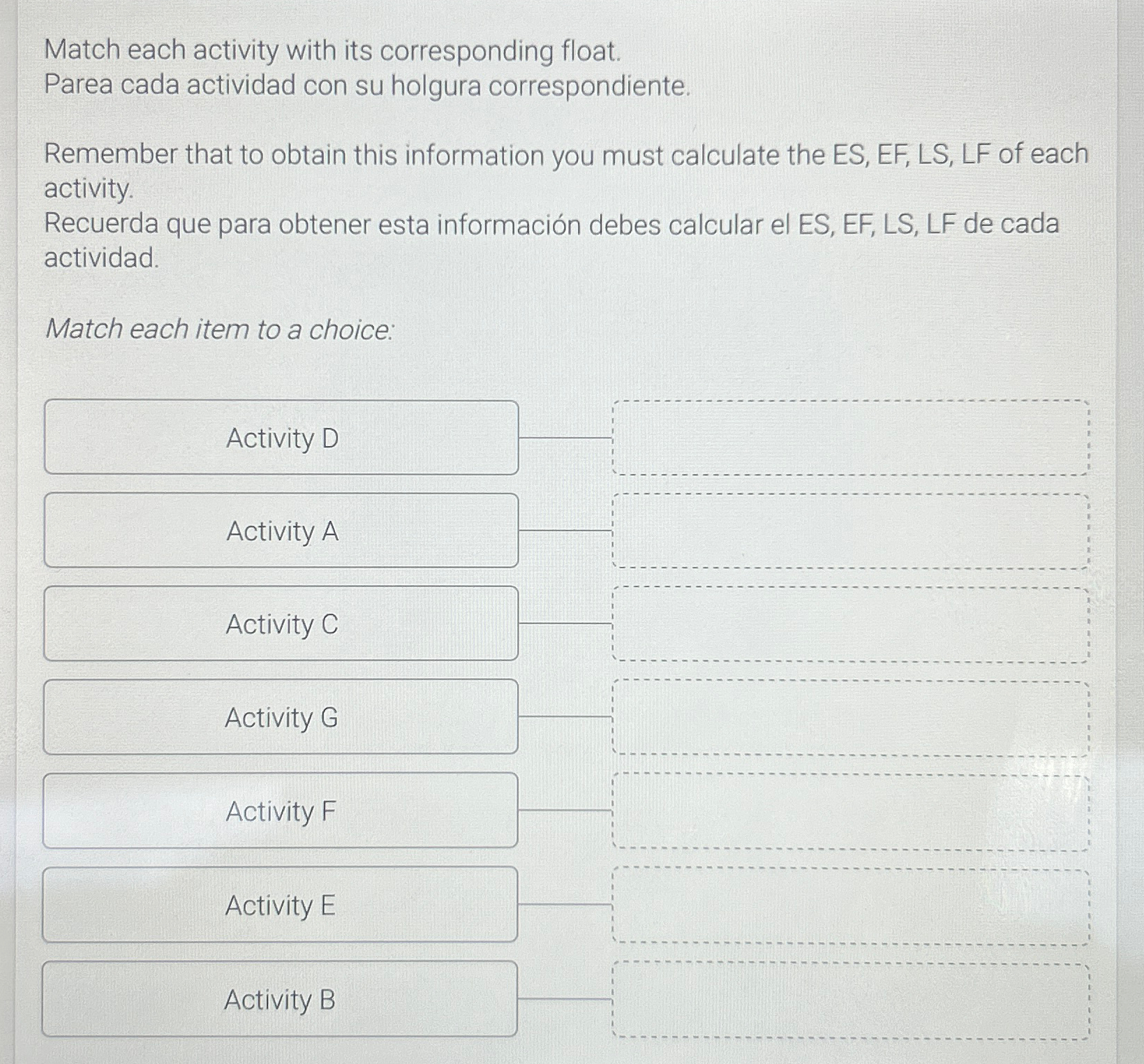  Match each activity with its corresponding float. Parea cada actividad con