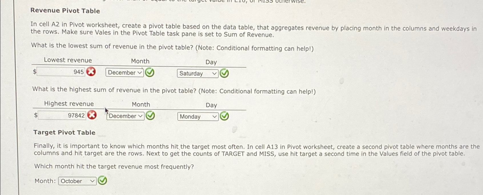  Revenue Pivot Table In cell A2 in Pivot worksheet, create a