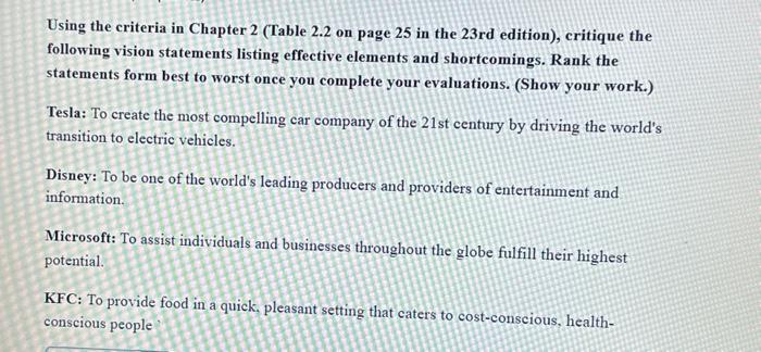  Using the criteria in Chapter 2 (Table 2.2 on page 25