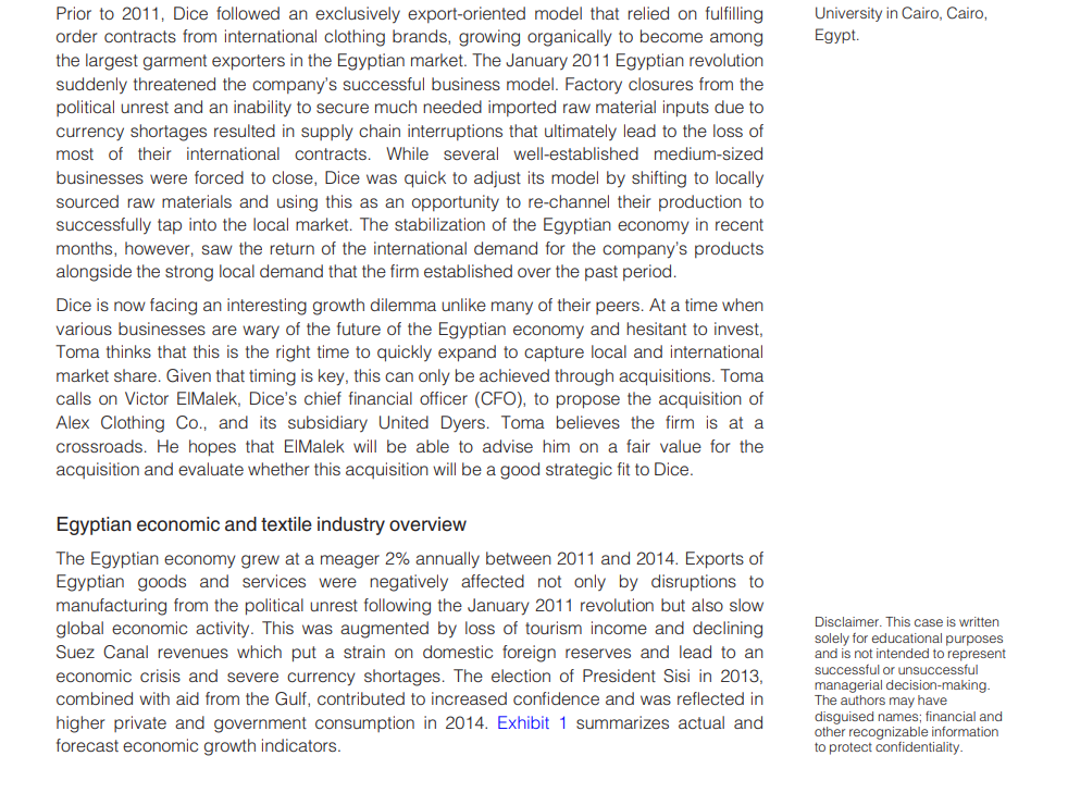 companys background. Dice manufacturing company: the acquisition decision Aliaa Bassiouny, Enjy Toma,