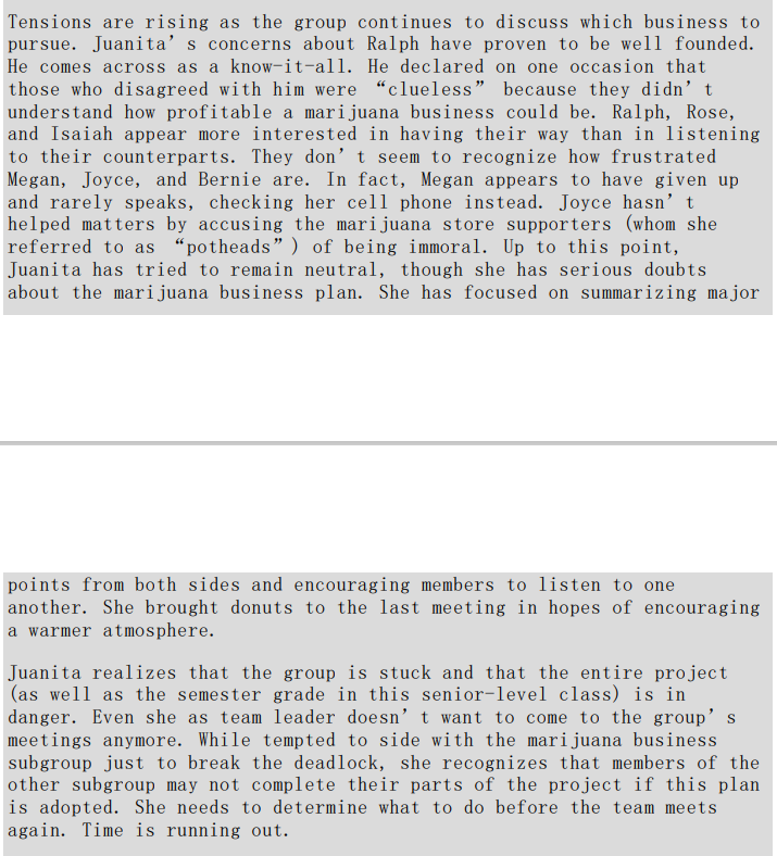 Study 9.2 Getting the Project Team Back on Track Juanita Cruz looked