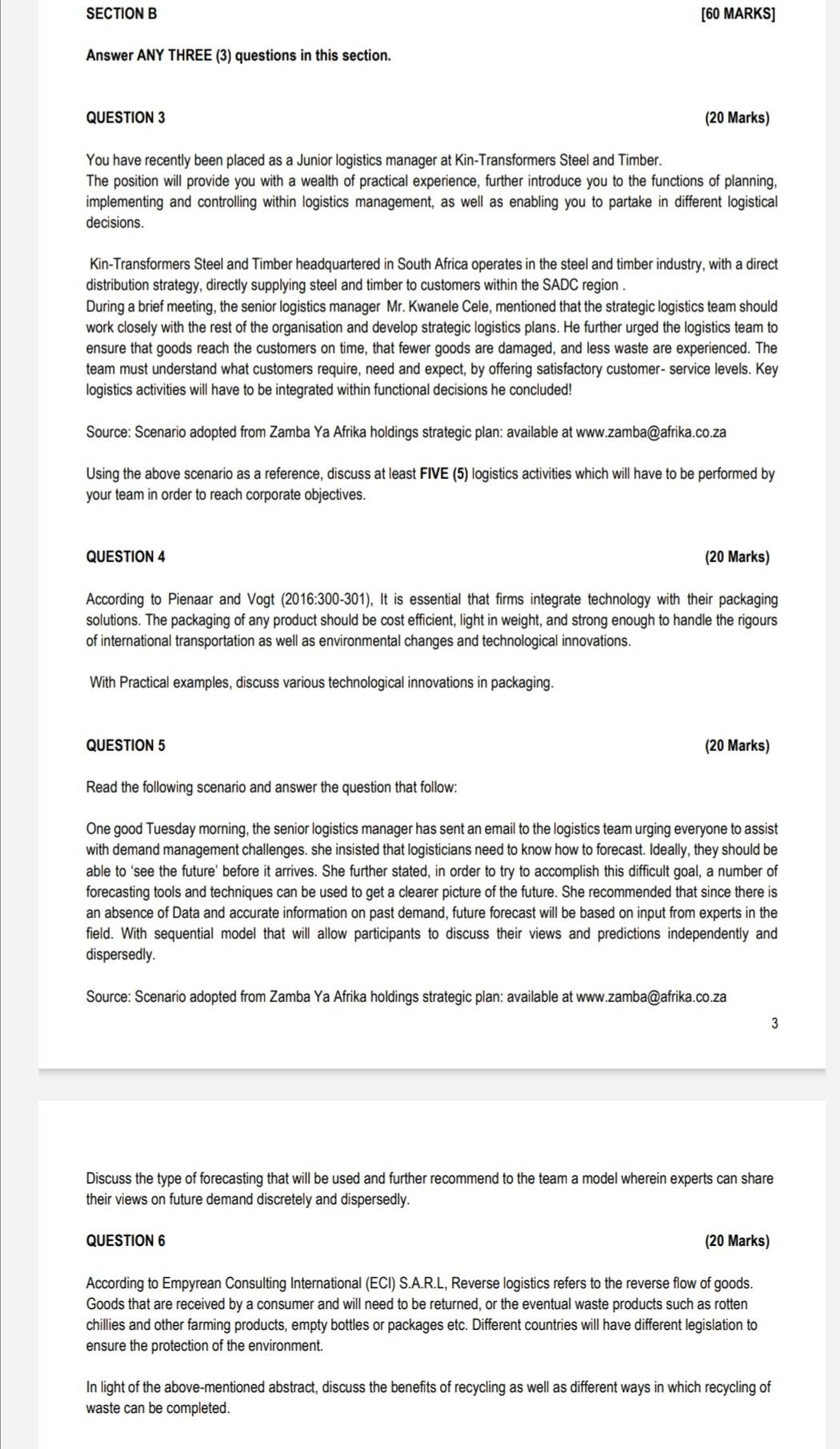  QUESTION 3 (20 Marks) You have recently been placed as a