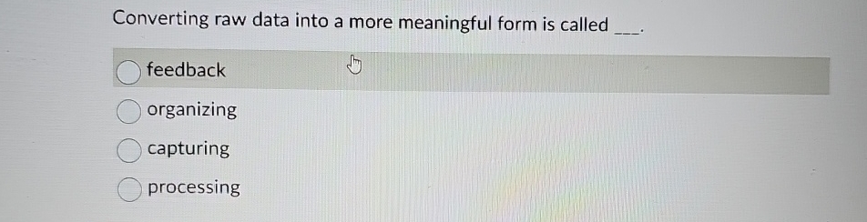  Converting raw data into a more meaningful form is called q,