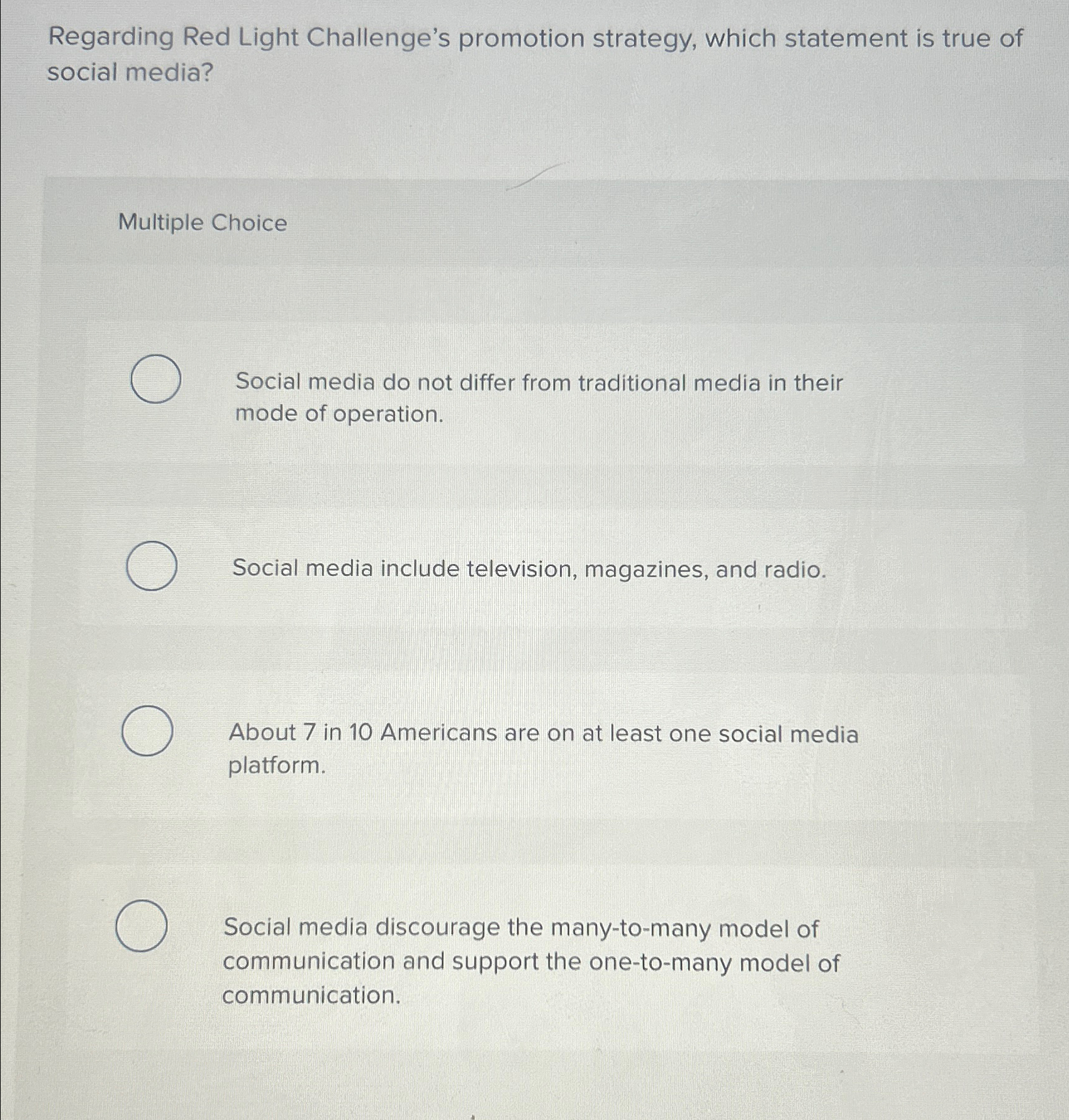  Regarding Red Light Challenge's promotion strategy, which statement is true of