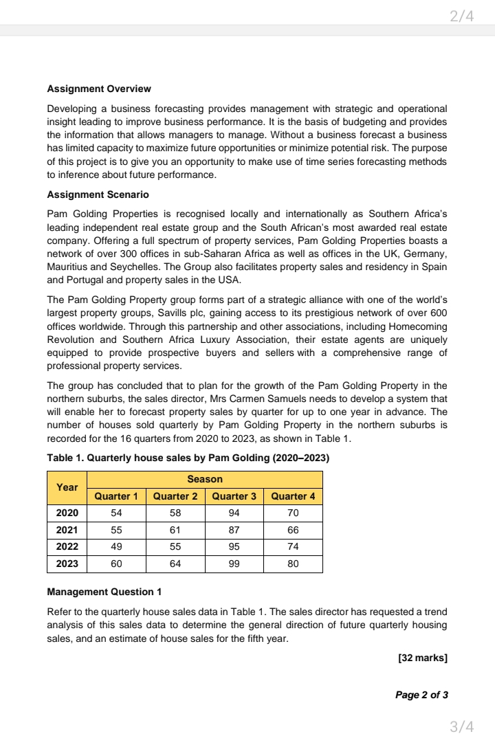  Assignment Overview Developing a business forecasting provides management with strategic and