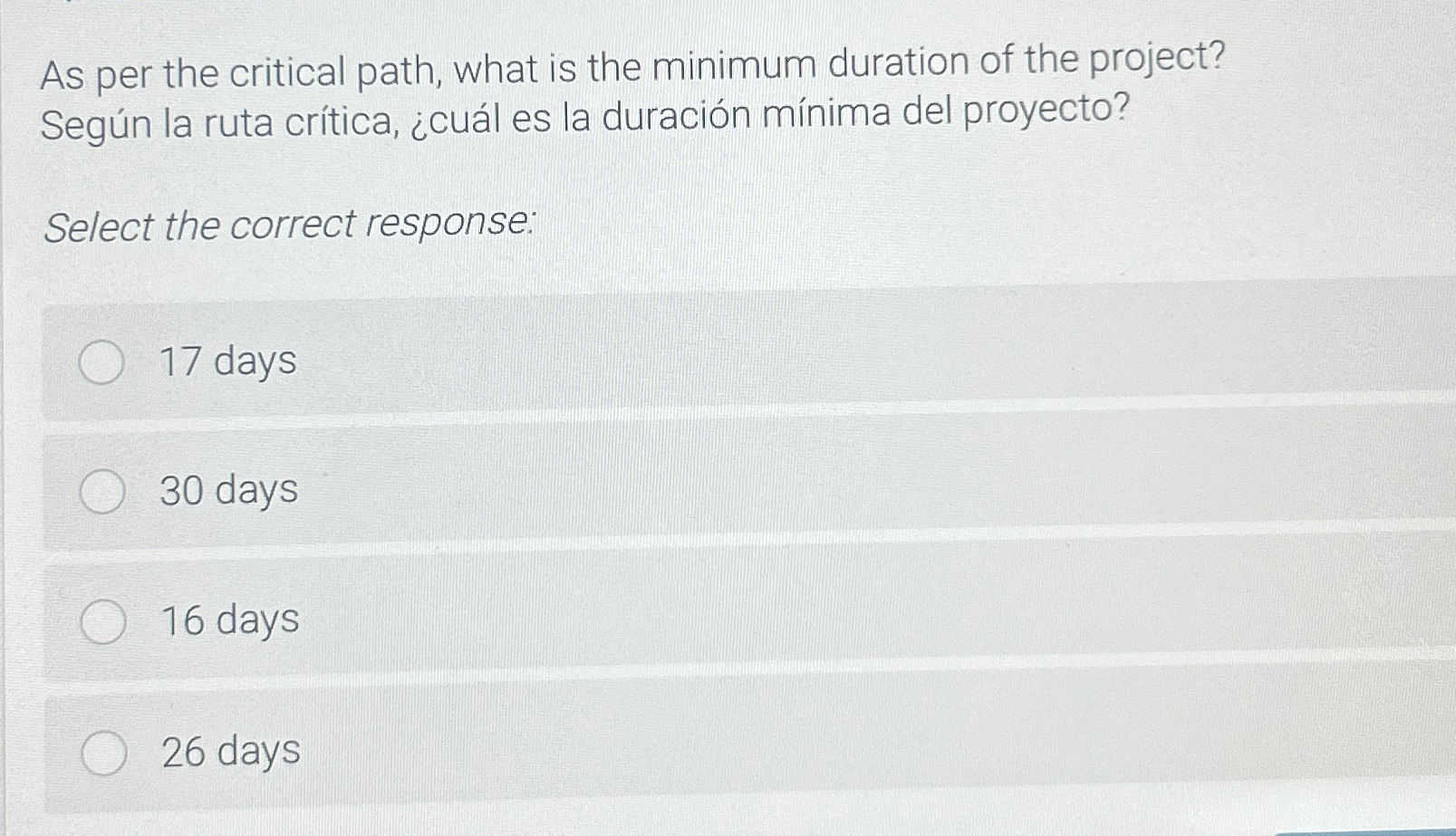  As per the critical path, what is the minimum duration of