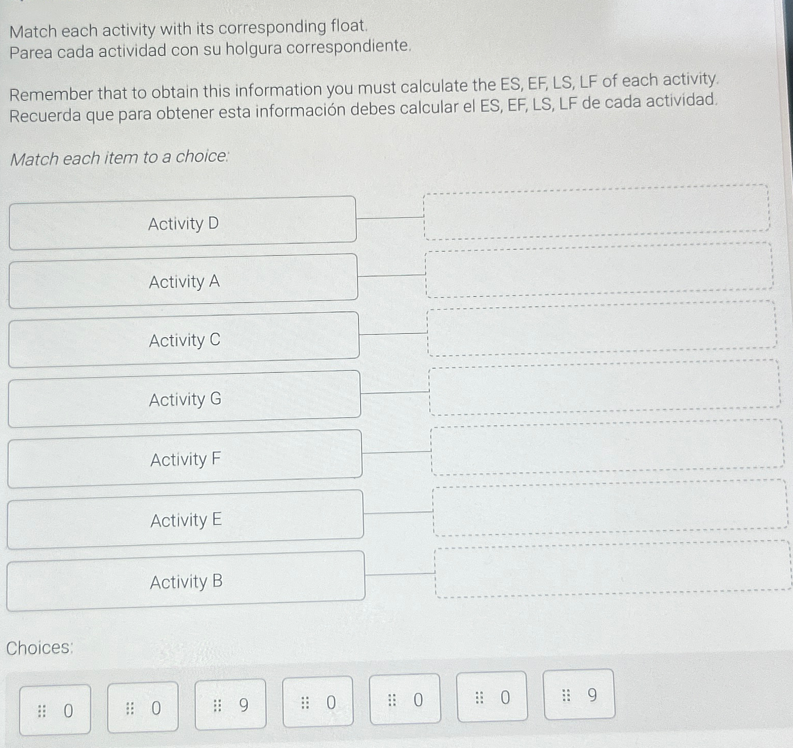  Match each activity with its corresponding float. Parea cada actividad con