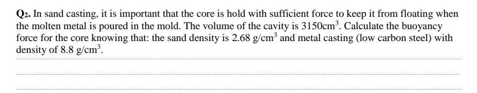 solve in paper please Q2. In sand casting, it is important