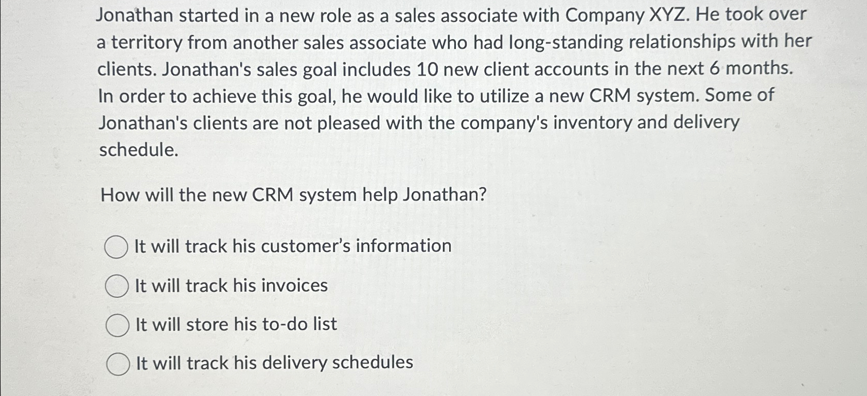  Jonathan started in a new role as a sales associate with