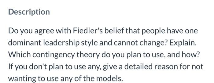 please do not use the already post answer. Description Do you agree