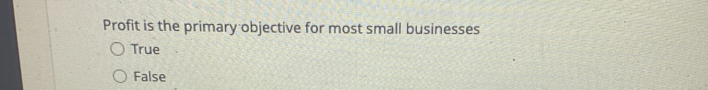  Profit is the primary objective for most small businesses True False