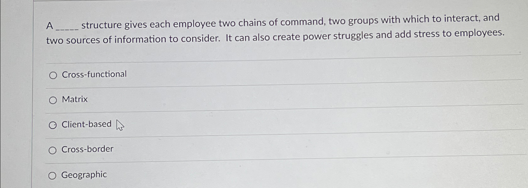  A structure gives each employee two chains of command, two groups