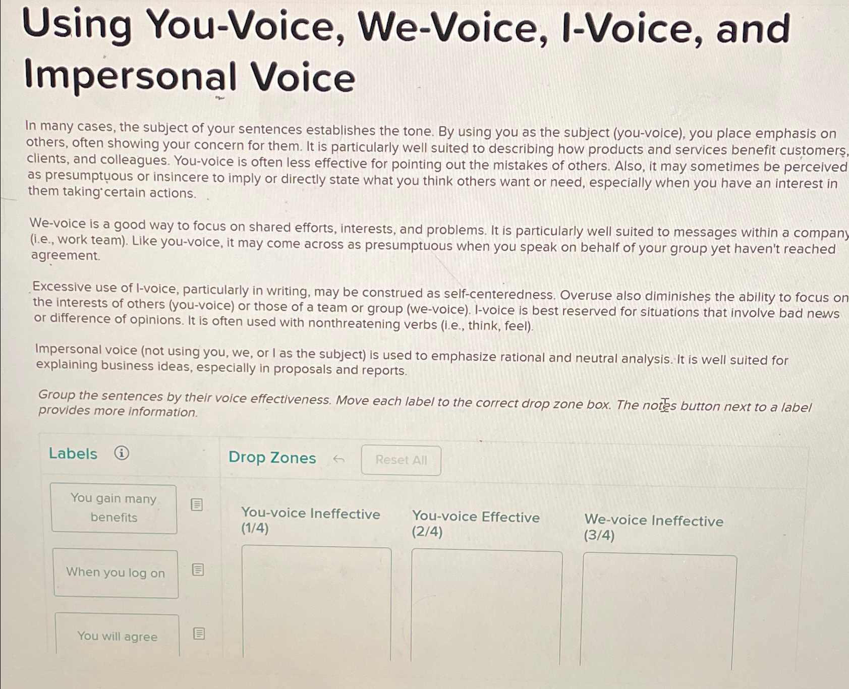  Using You-Voice, We-Voice, I-Voice, and Impersonal Voice In many cases, the
