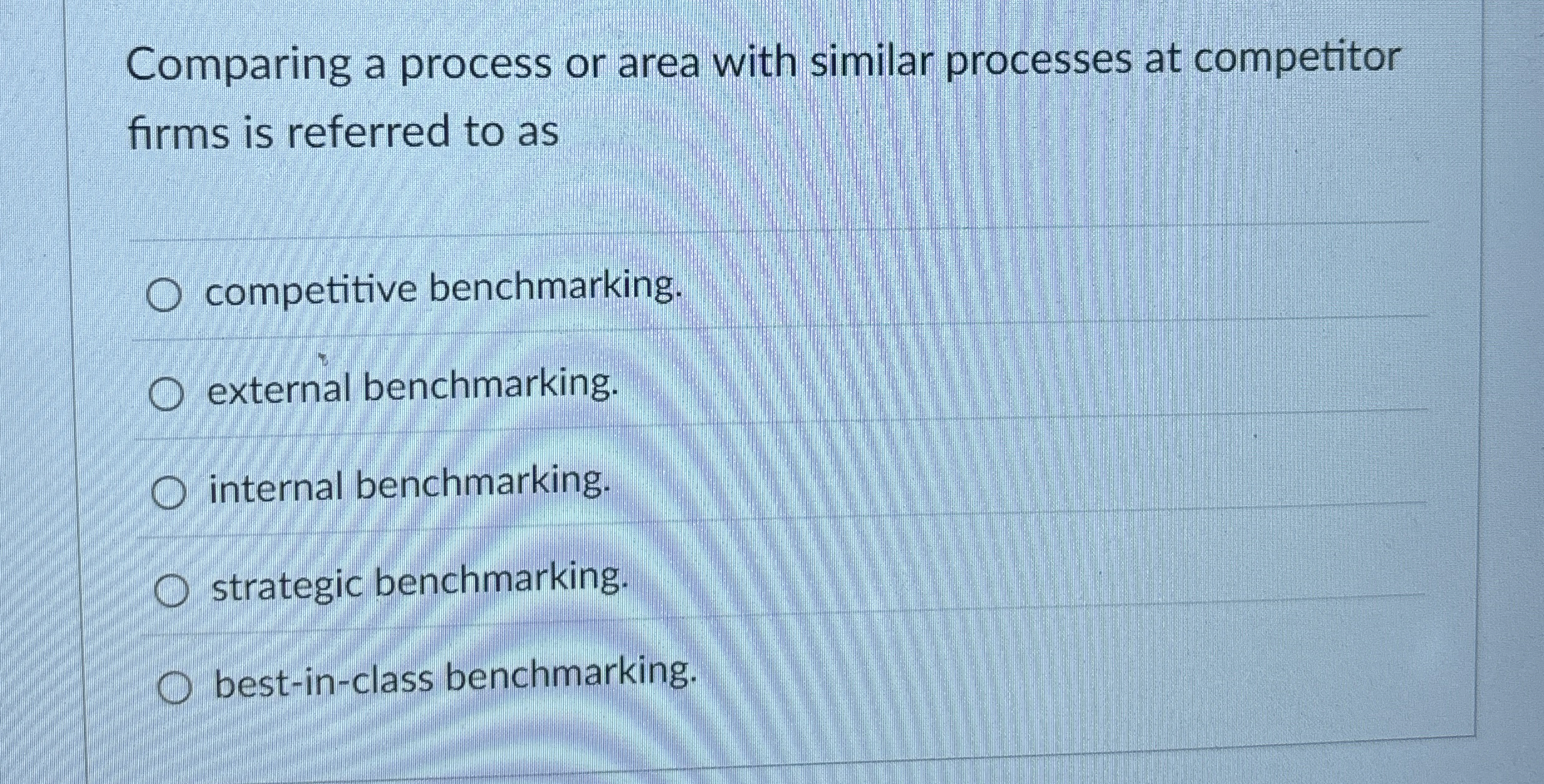  Comparing a process or area with similar processes at competitor firms