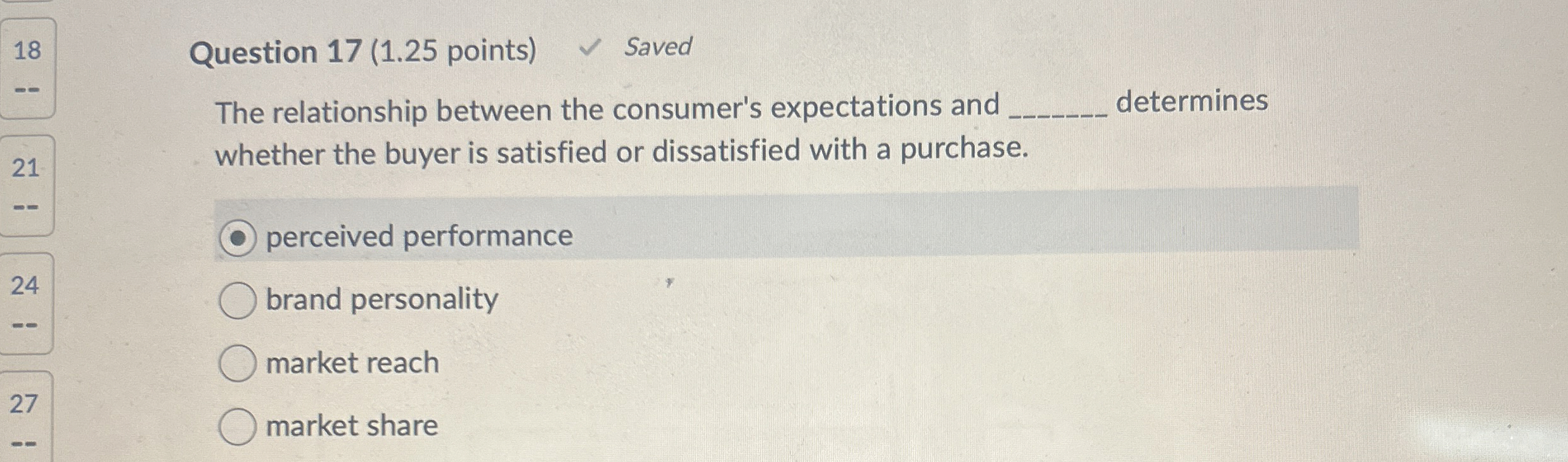  Question 17(1.25 points) The relationship between the consumer's expectations and determines