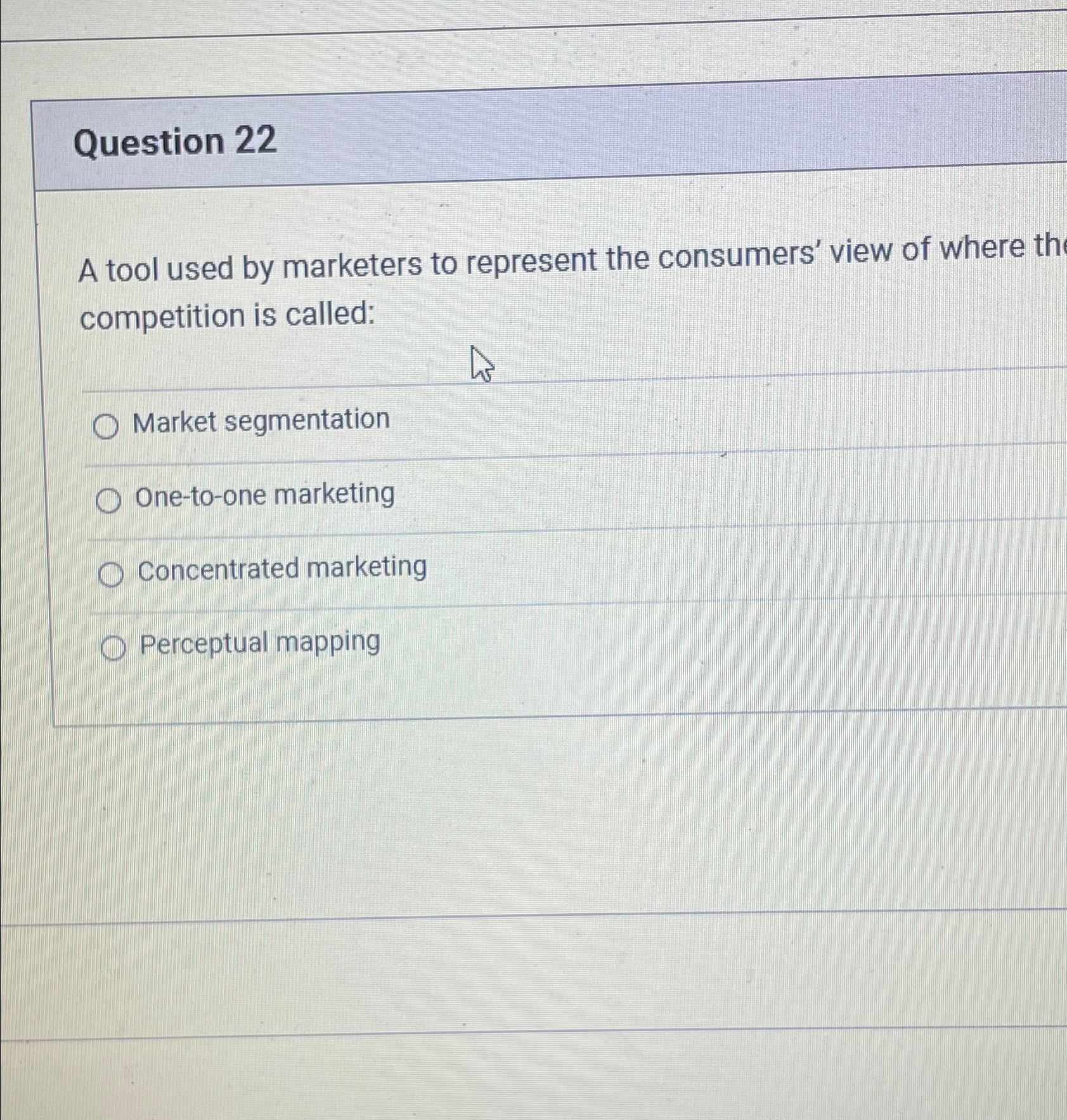  Question 22 A tool used by marketers to represent the consumers'