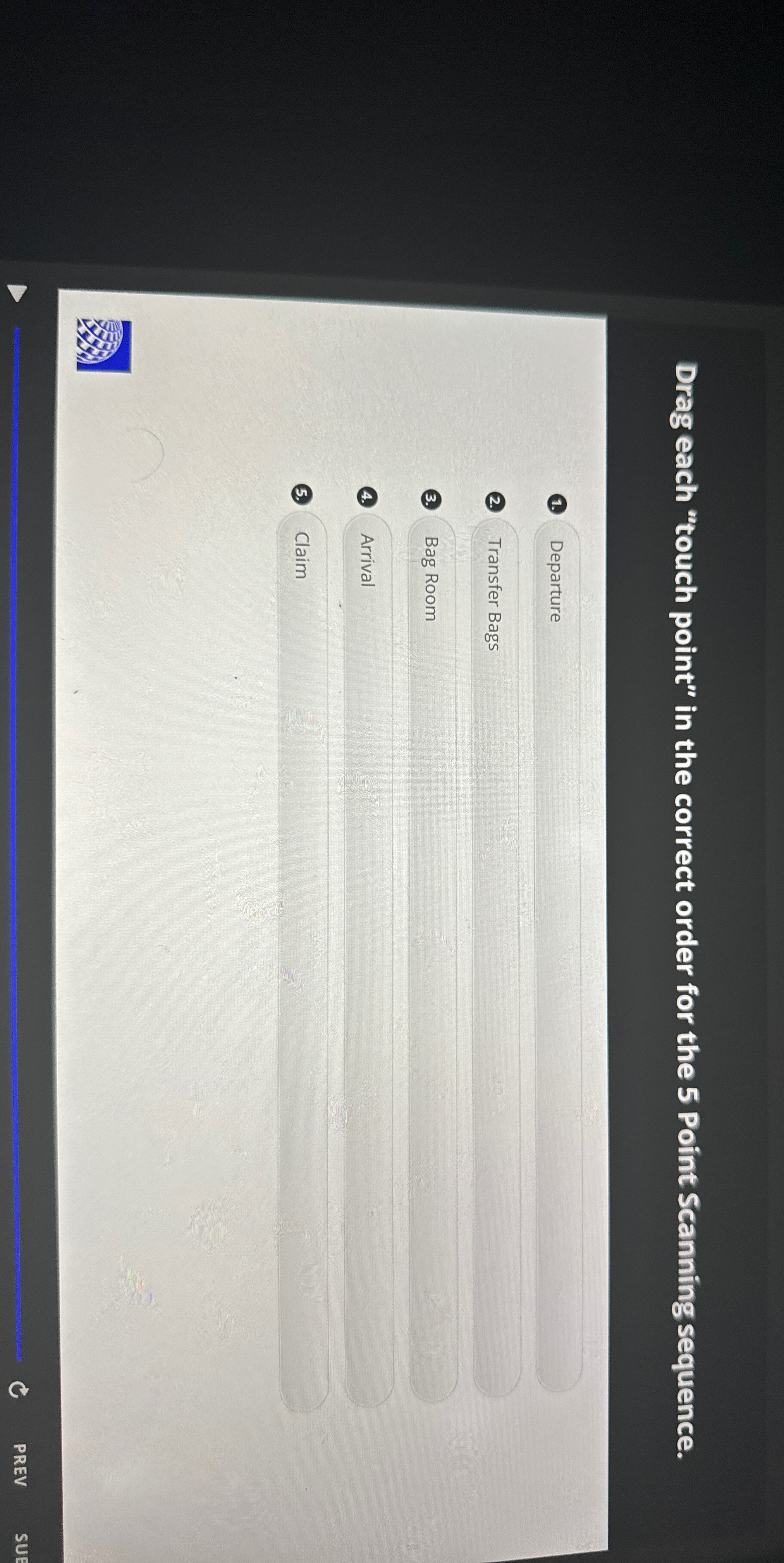  Drag each "touch point" in the correct order for the 5