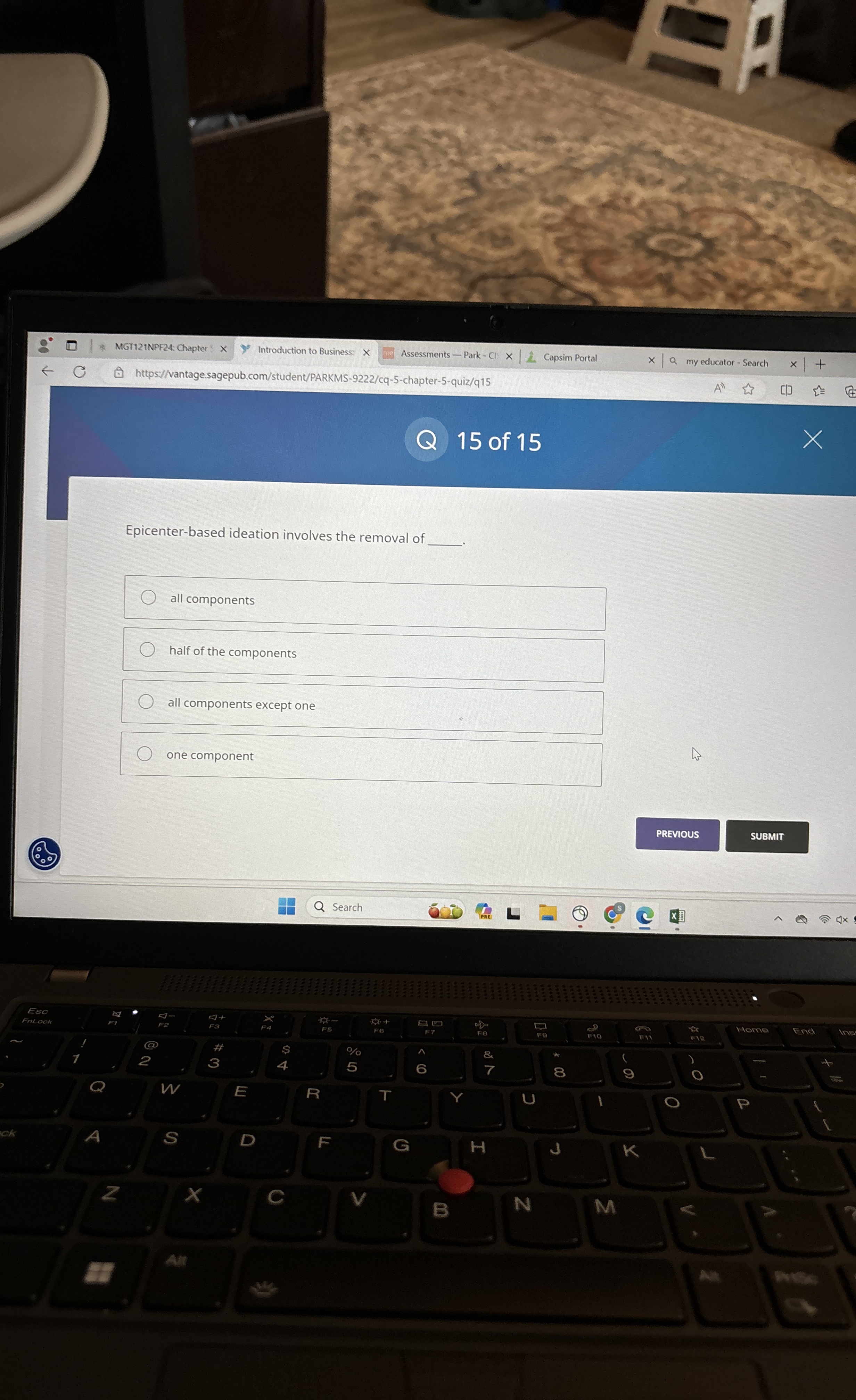  Epicenter-based ideation involves the removal of all components half of the