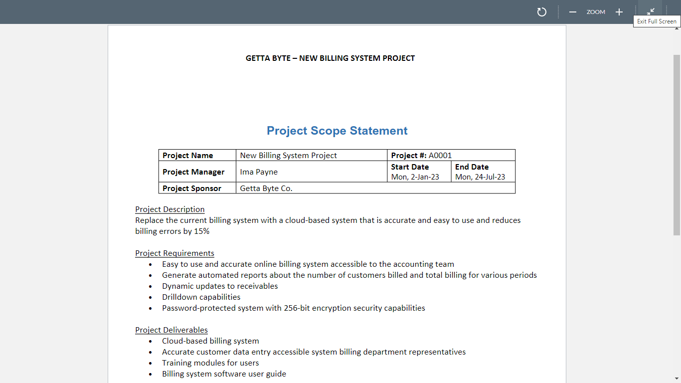 Below is an example of a project scope statement. Answer the following