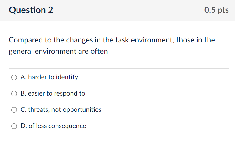  Question 2 Compared to the changes in the task environment, those