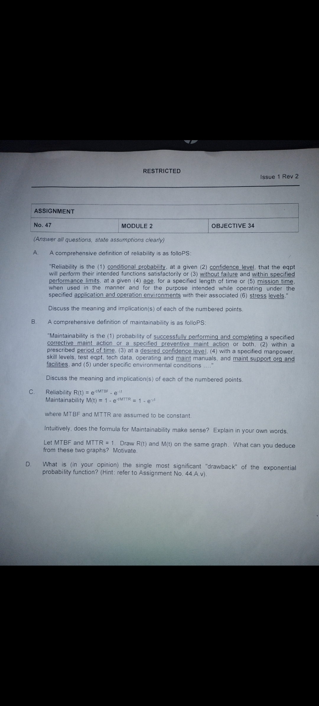  (Answer all questions, state assumptions clearly) A. A comprehensive definition of