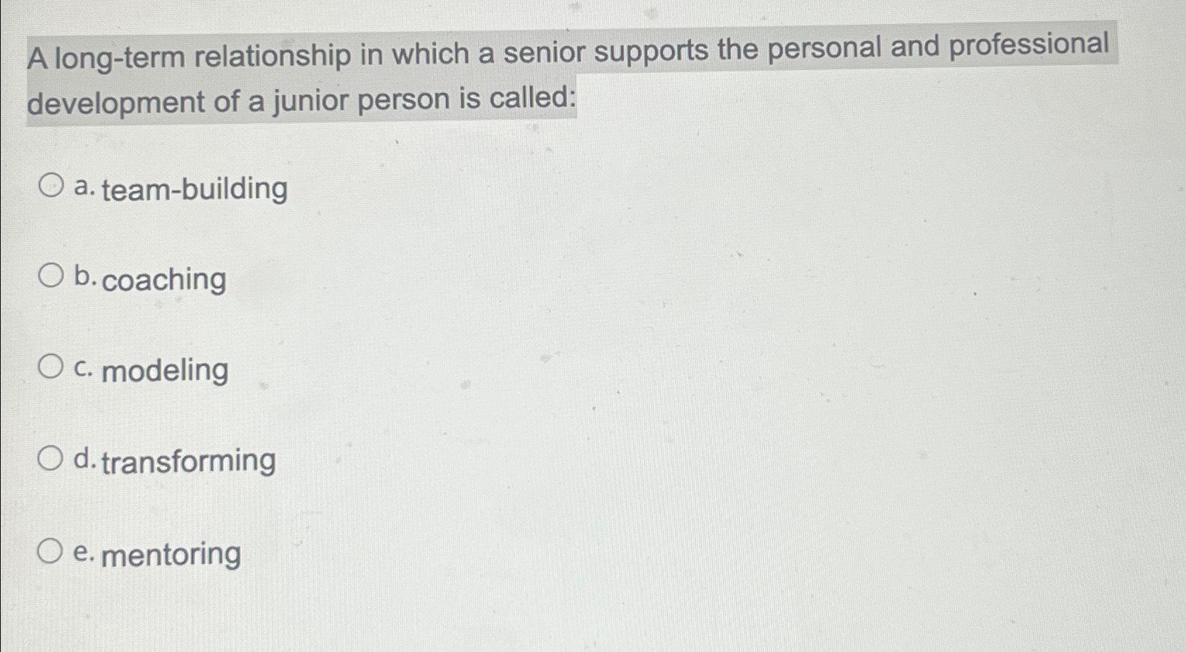  A long-term relationship in which a senior supports the personal and