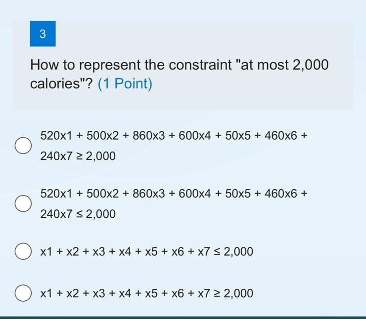 University football team, and she is attempting to determine a nutritious lunch