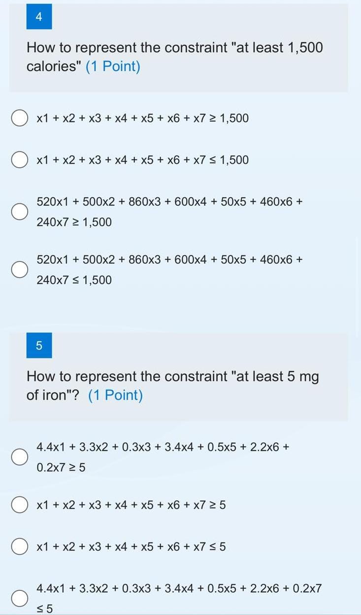 menu for the team. She has set the following nutritional guidelines for