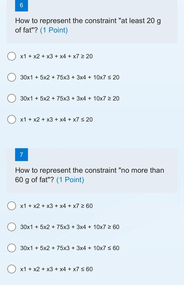 each lunch serving: Between 1,500 and 2,000 calories At least 5mg of