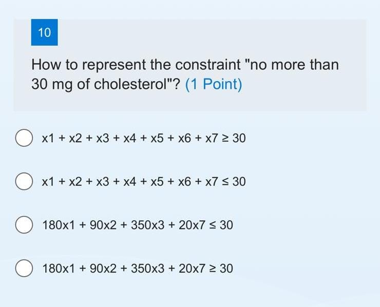 least 30g of protein At least 40g of carbohydrates No more than