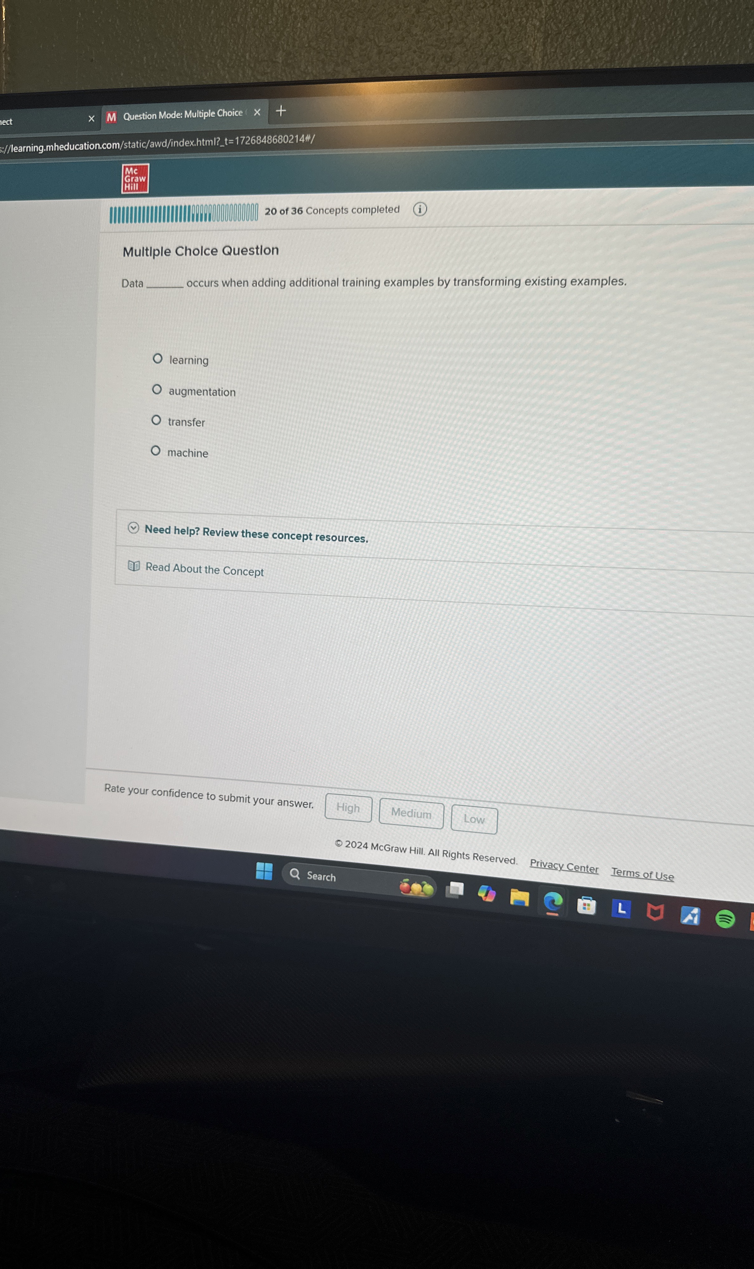  Multiple Cholce Questlon Data occurs when adding additional training examples by