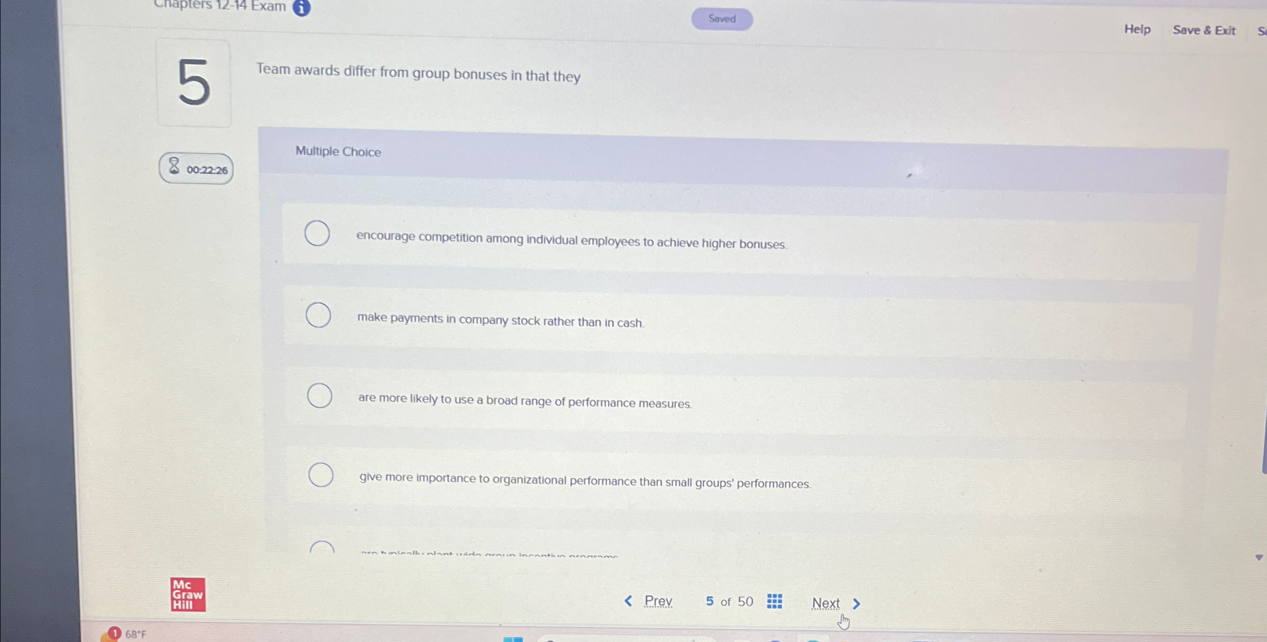  Chapters 12-14 Exam Saved Help Save & Exit Team awards differ