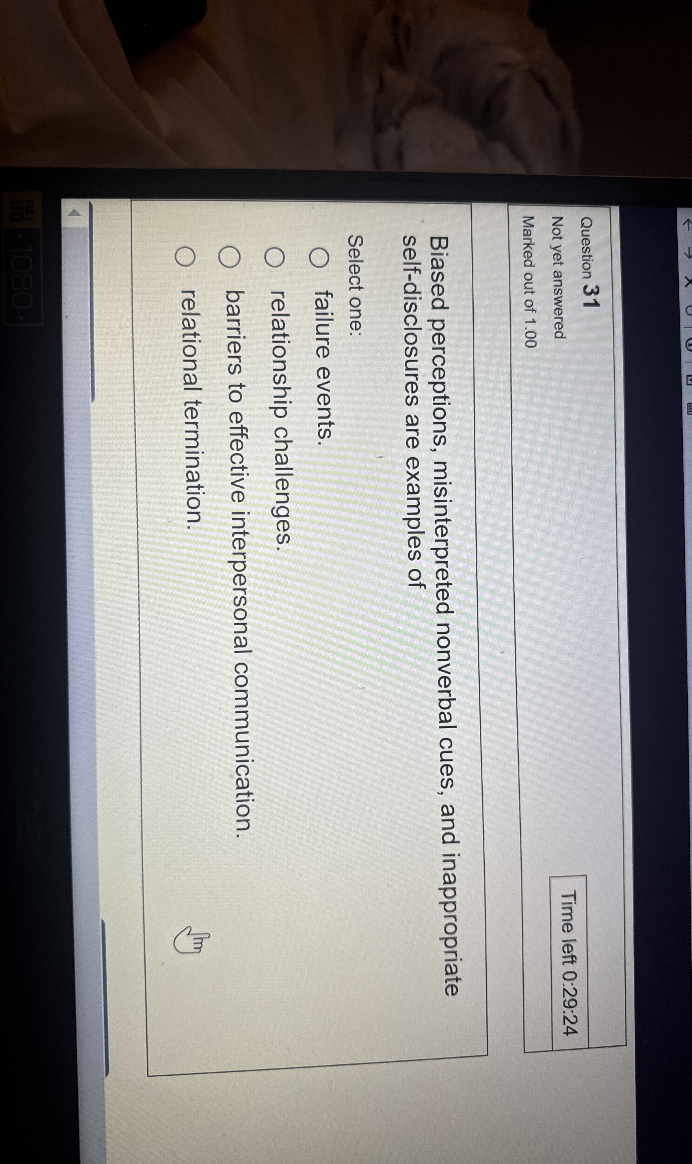 Question 31 Not yet answered Time left 0:29:24 Marked out of