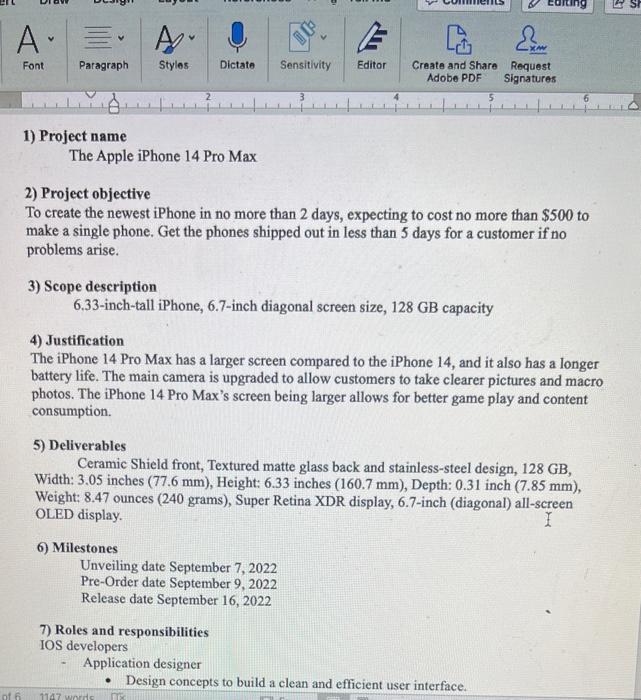 Create a Work Breakdown Structure (WBS) for the iPhone 14 Pro Max.
