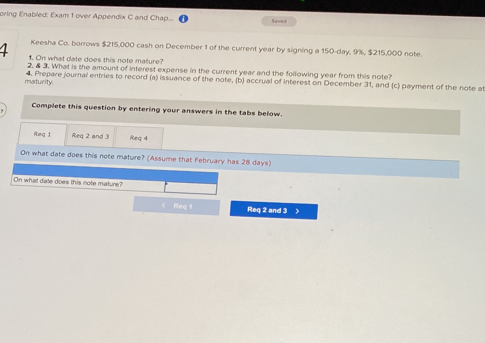 oring Enabled: Exam 1 over Appendix C and Chap... Saved Keesha