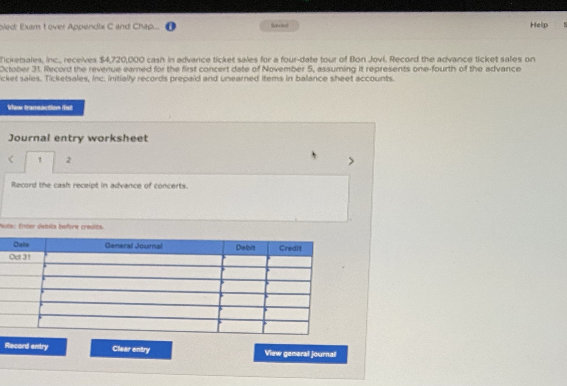 bled: Exam ! over Appendix C and Chap.. O Saved Help