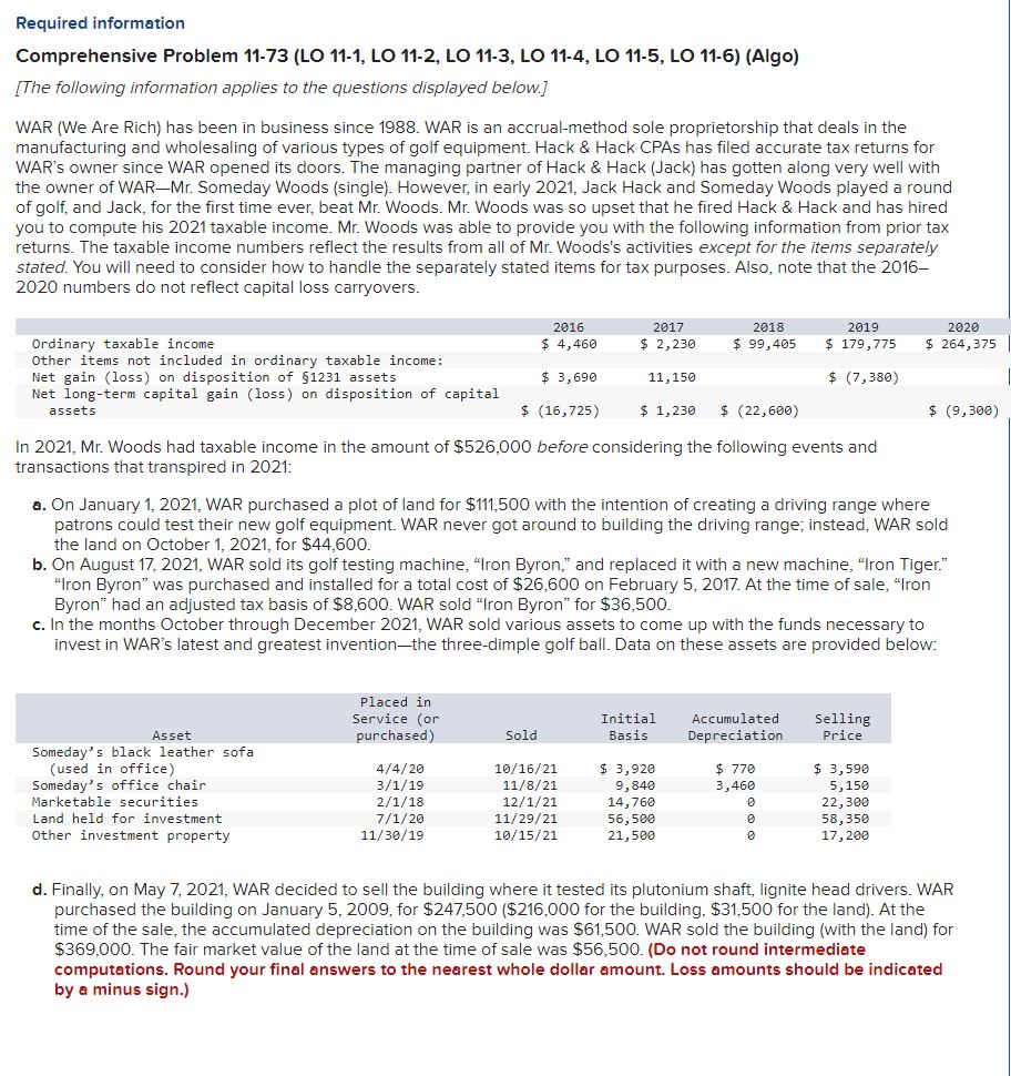 Required information Comprehensive Problem 11-13 [LO 11-1, LO 11-2, LO 11-3,