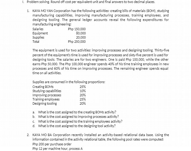 I. Problem solving. Round off cost per equivalent unit and final