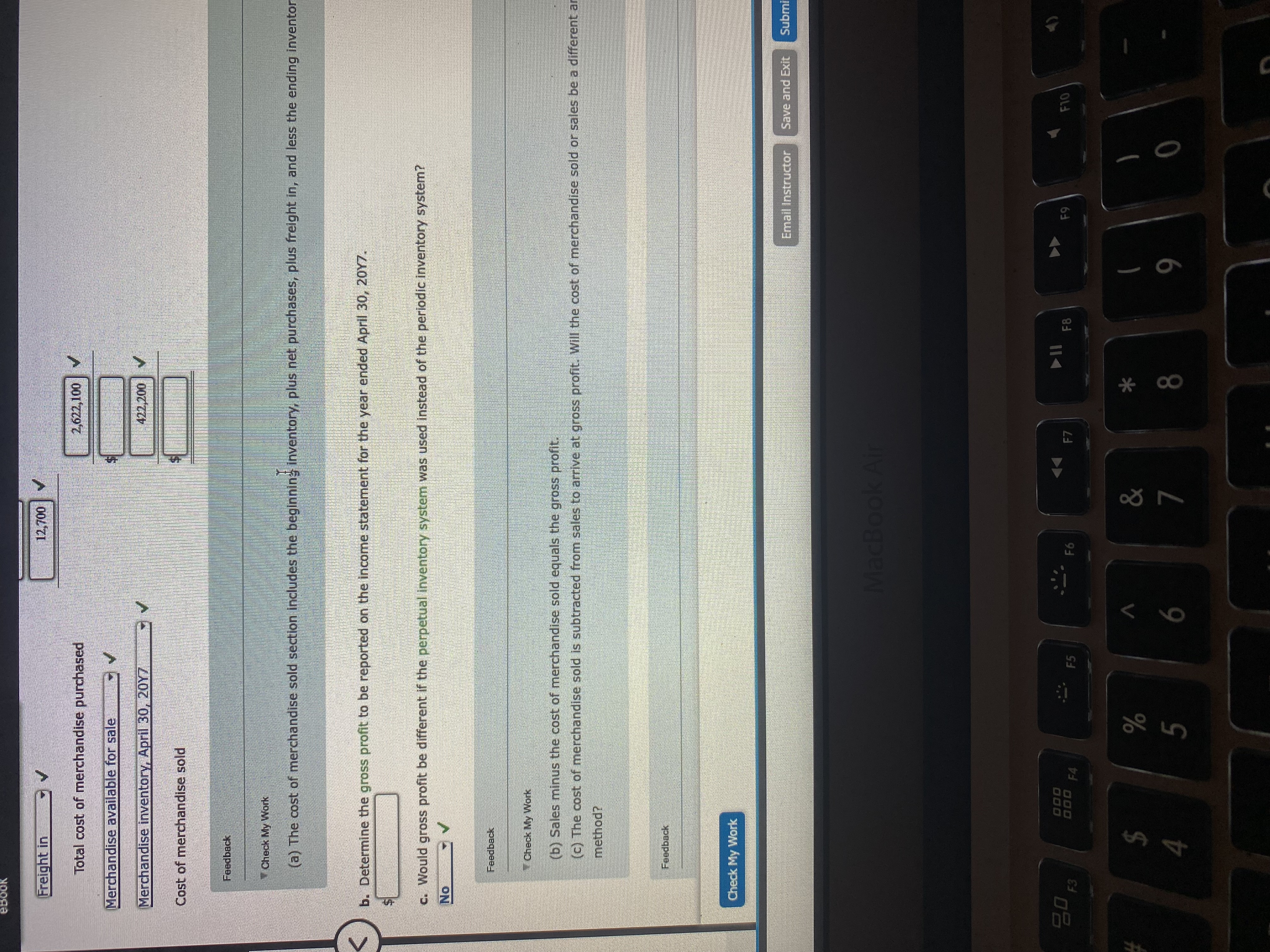 blanks. Cost of Merchandise Sold and Related Items The following data were