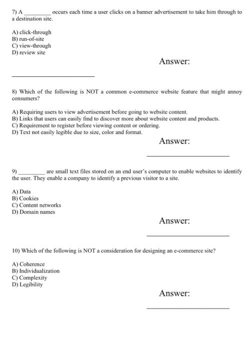  7) A occurs each time a user clicks on a banner