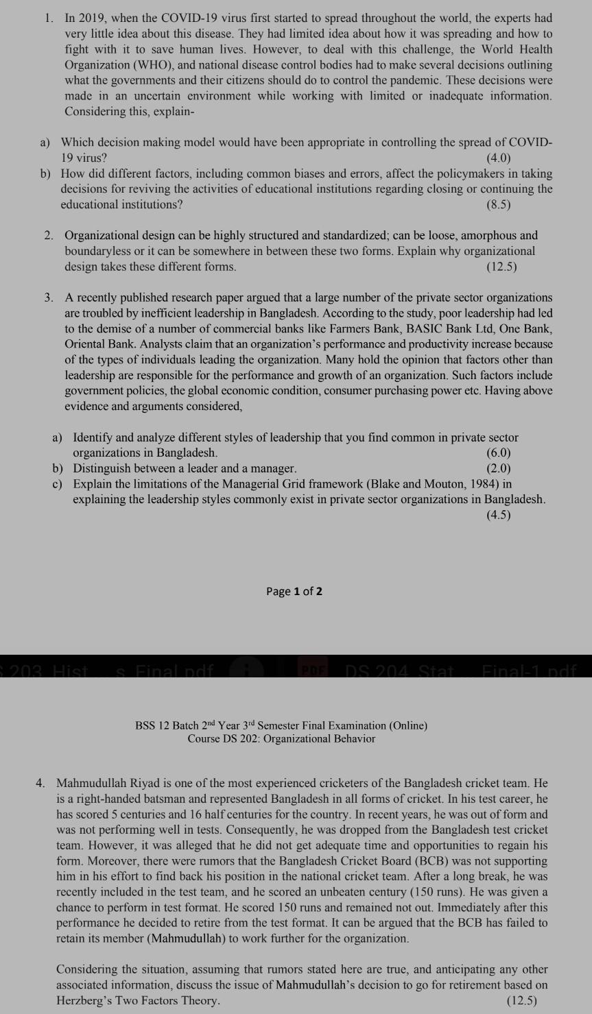 OB 1. In 2019, when the COVID-19 virus first started to