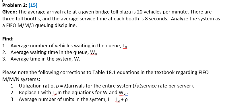  Problem 2: (15) Given: The average arrival rate at a given