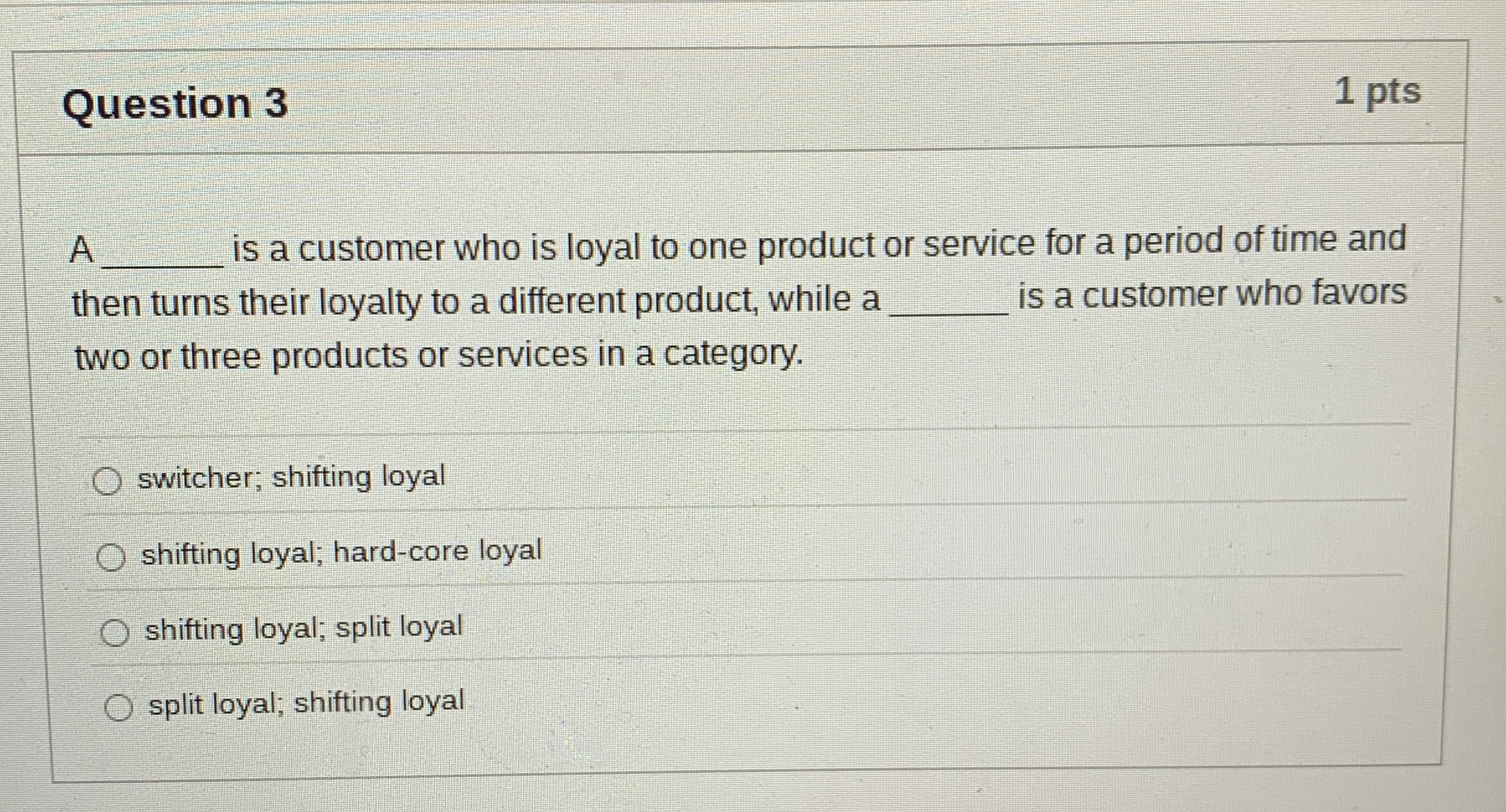  Question 3 1 pts A q, is a customer who is