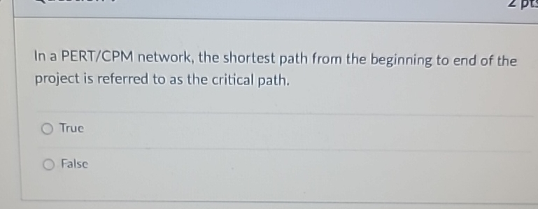  In a PERT/CPM network, the shortest path from the beginning to