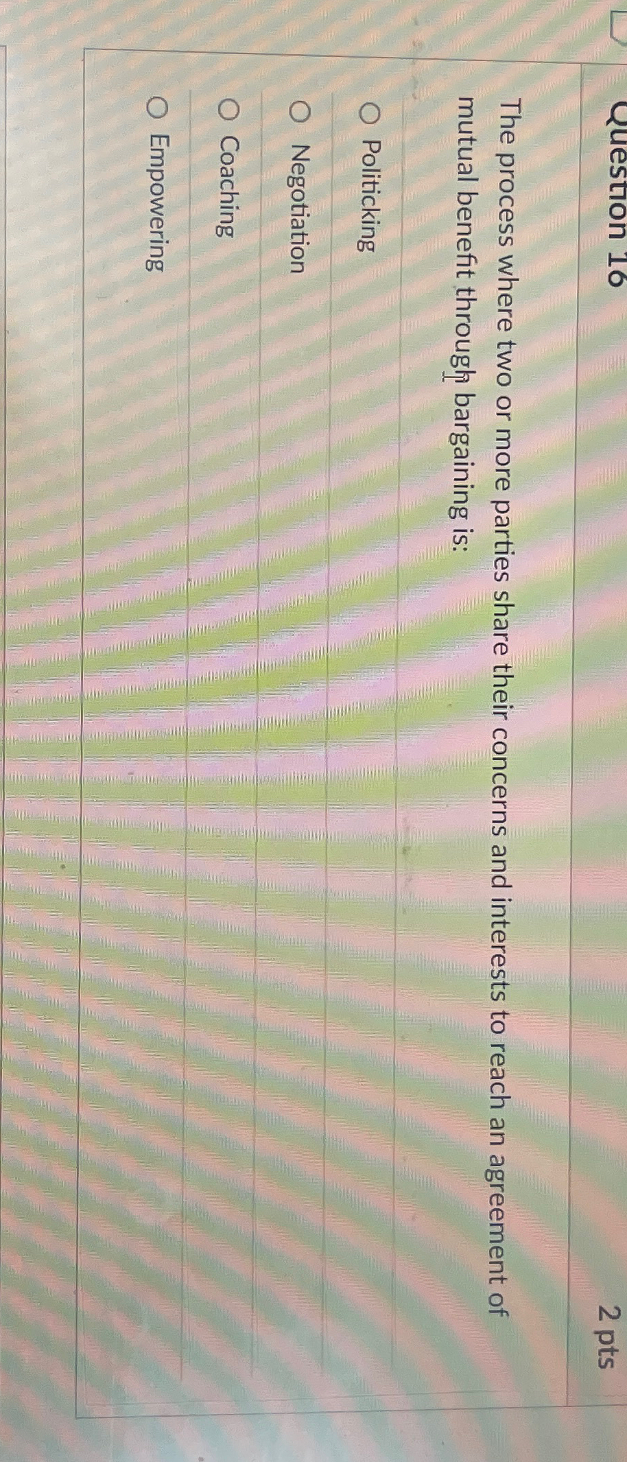  2 pts The process where two or more parties share their