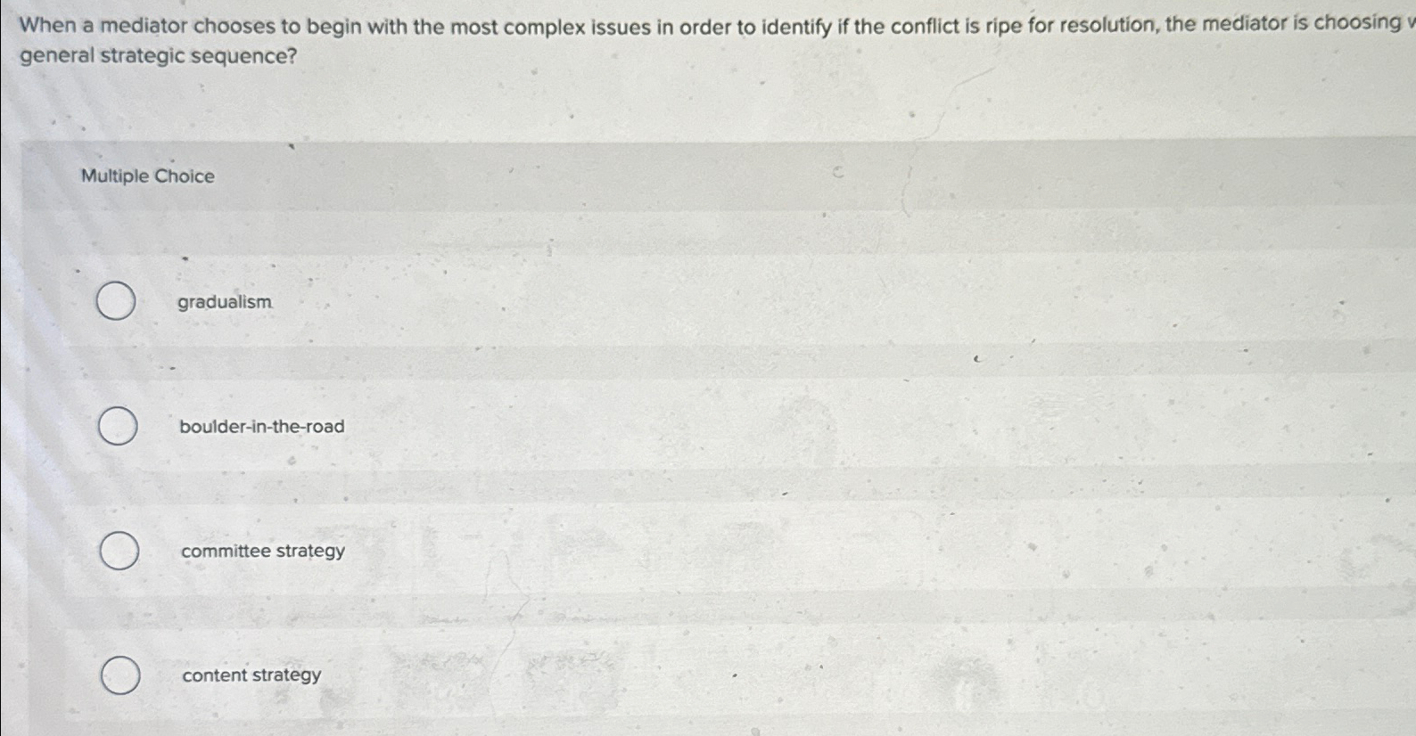  When a mediator chooses to begin with the most complex issues