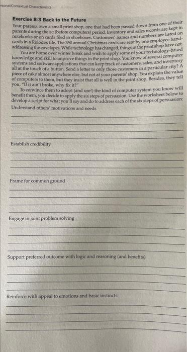  interpersonal/Contextual Characteristics Exercise 8-3 Back to the Future Your parents own