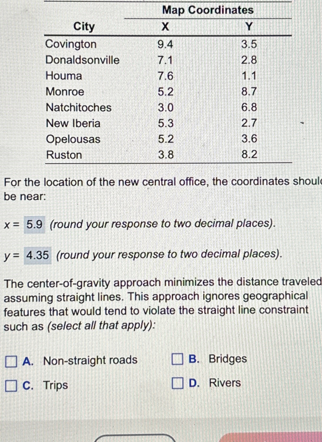  \table[[City,Map Coordinates],[Covington,x,Y 