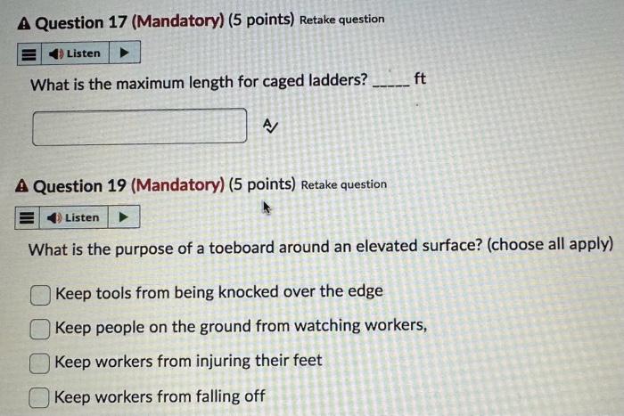 please answer all the questions A Question 17 (Mandatory) (5 points) Retake