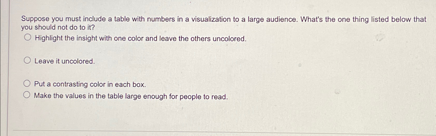  Suppose you must include a table with numbers in a visualization